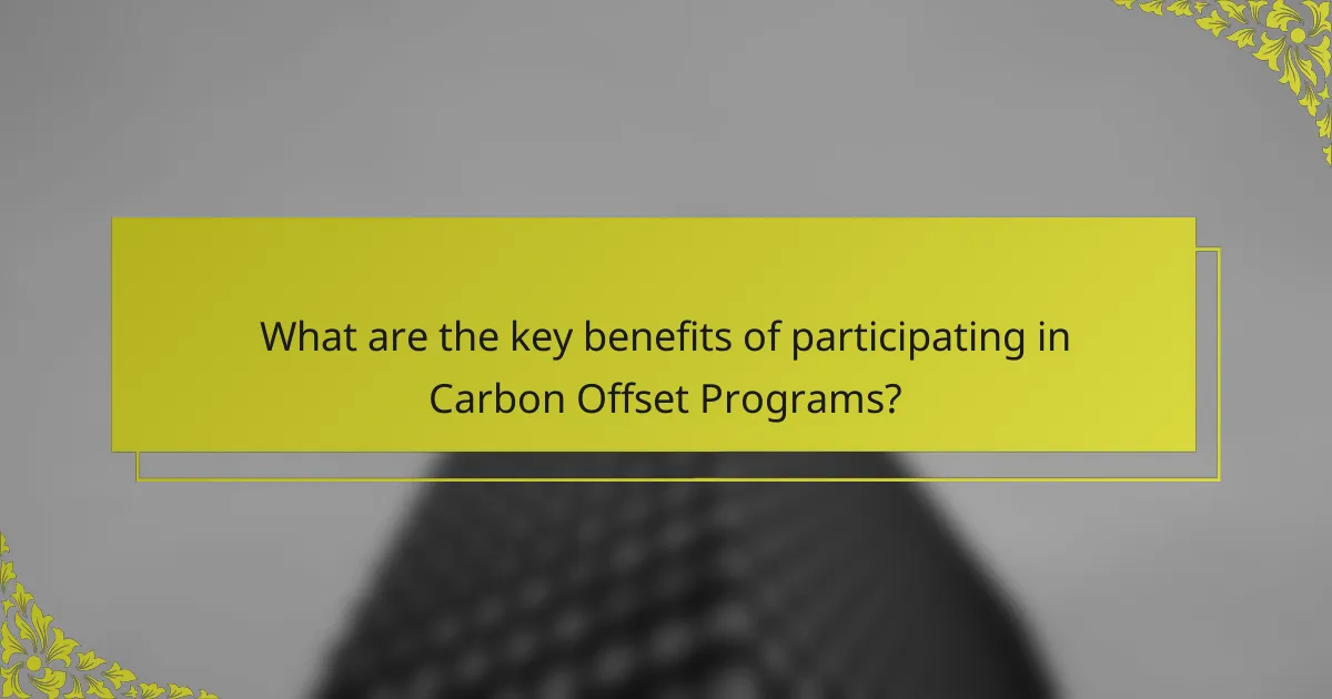 What are the key benefits of participating in Carbon Offset Programs?